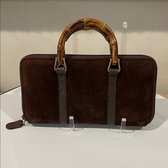 Gucci Brown Suede Wallet with Bamboo Handles - Picture 1 of 16